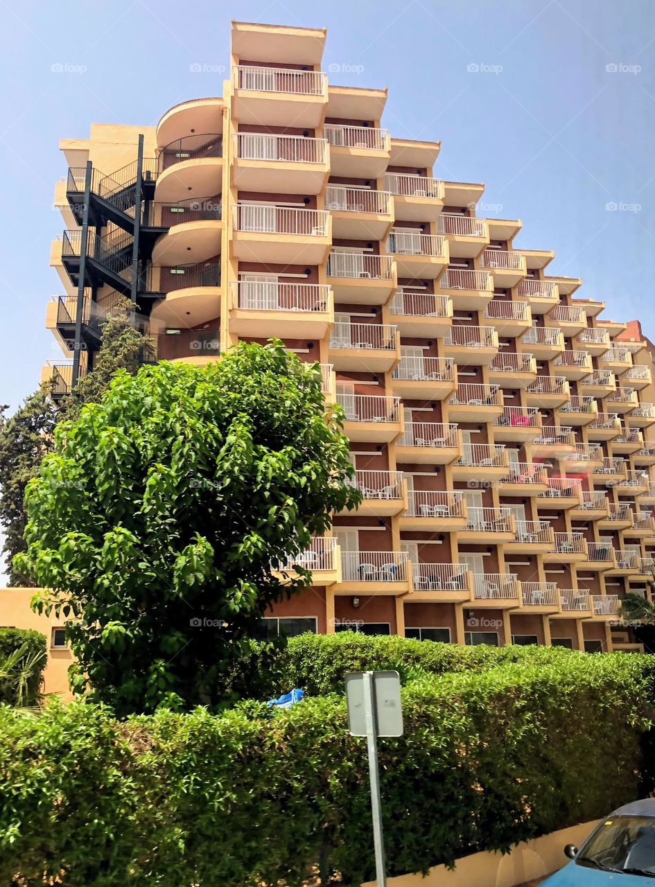 Side view of the Mediterranean Sea region hotel