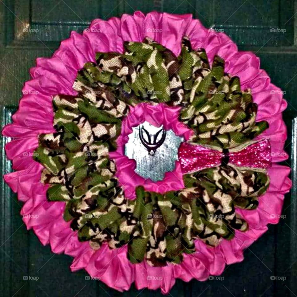 Camo and pink wreath I made.