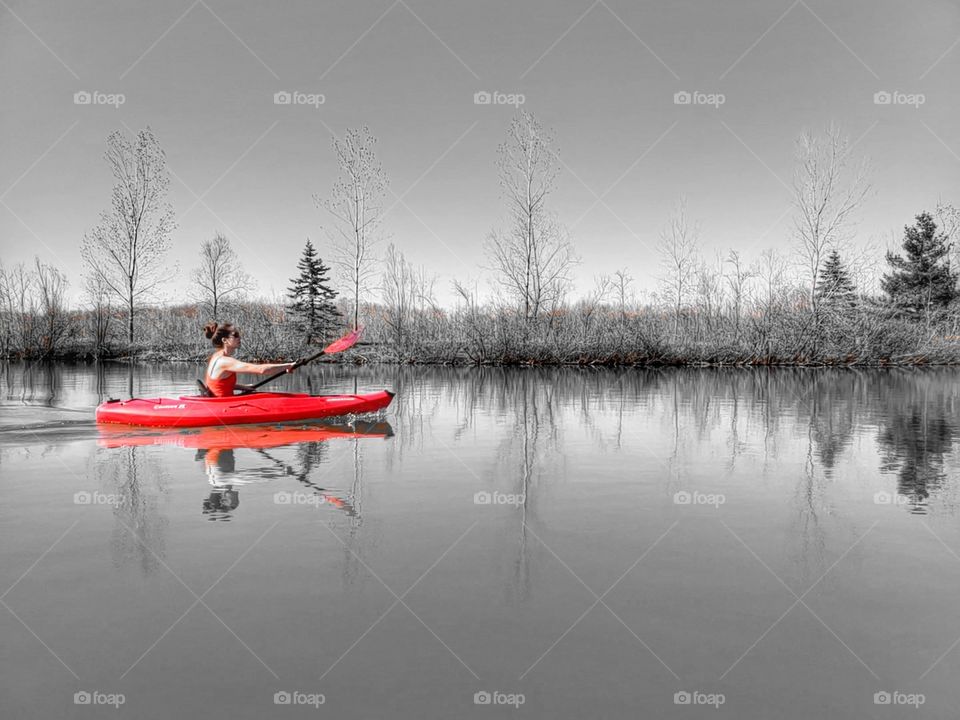 Color Splash kayak black-and-white