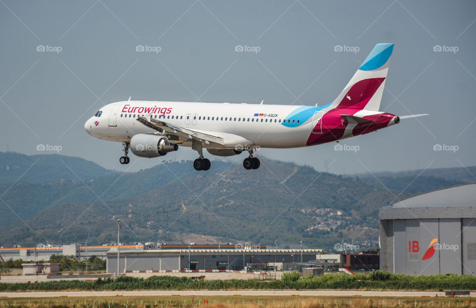 Eurowings A320 landing in Barcelona El-Prat Airport
