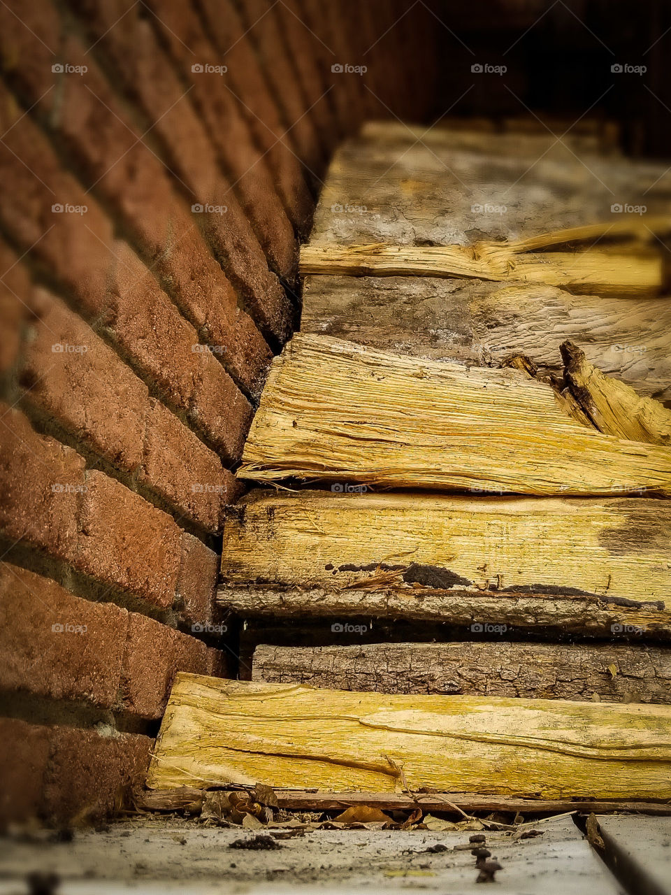 Firewood Stacked Against Brick Wall