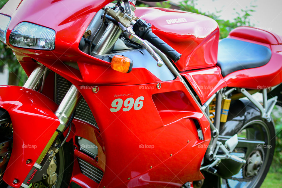 red ducati 996s motorcycle outdoors