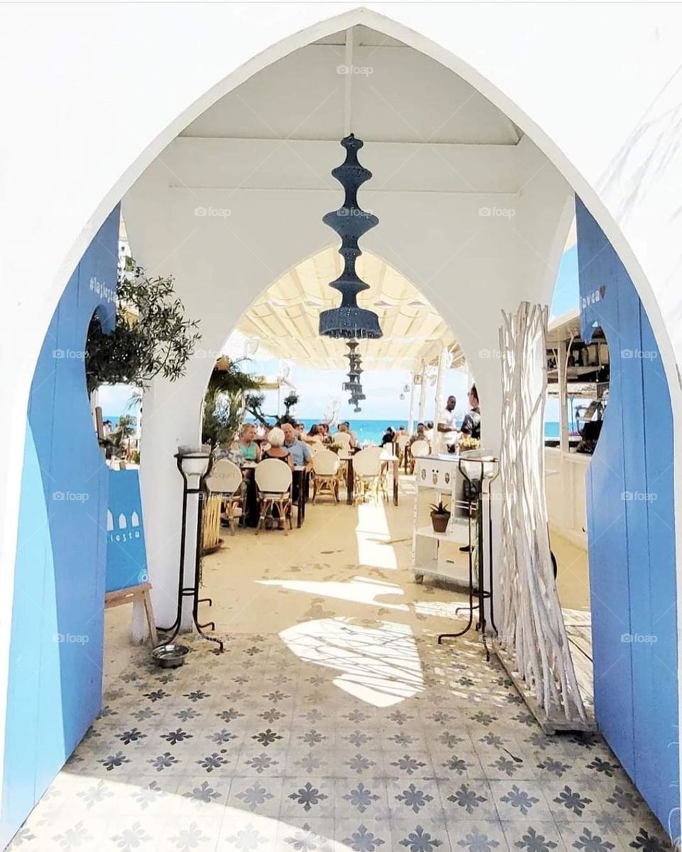 Mediterranean entrance to beach bar