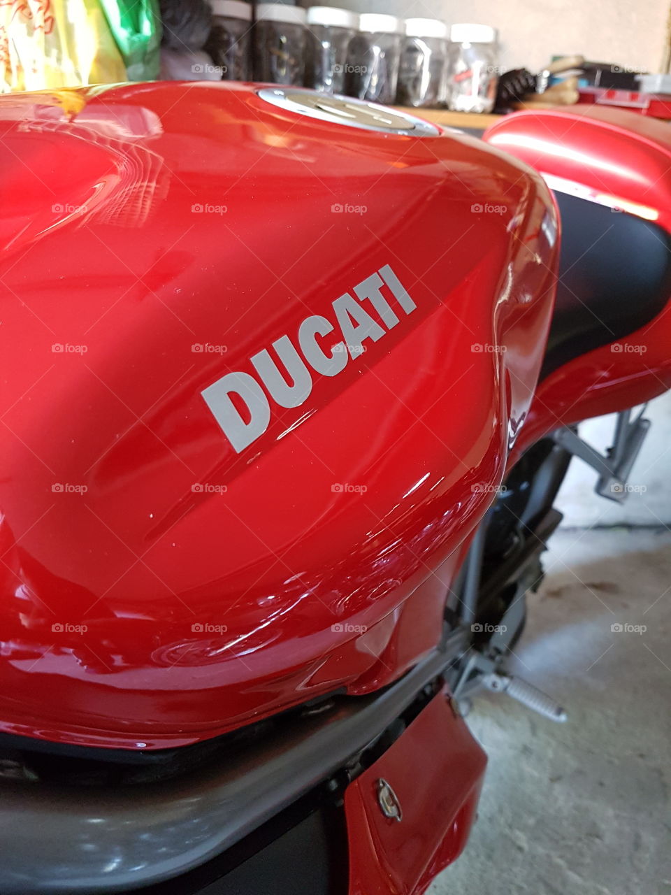 ducati motorcycle sign on reservoir