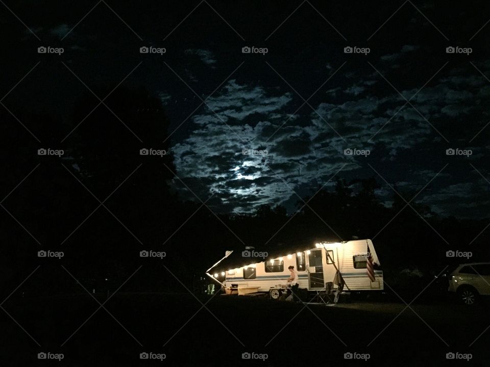 Full moon over the camper . Pretty moon 