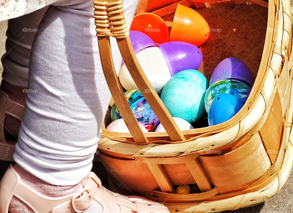 Colorful Easter Basket. Easter Basket Full Of Colorful Eggs
