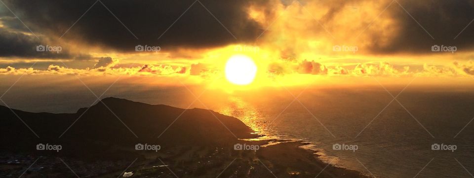 Sunrise. The sun breaking through the Pacific 