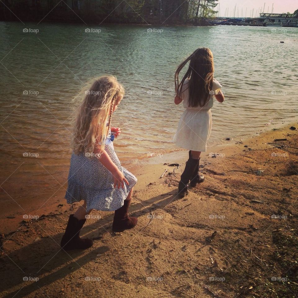 Girls by the lake