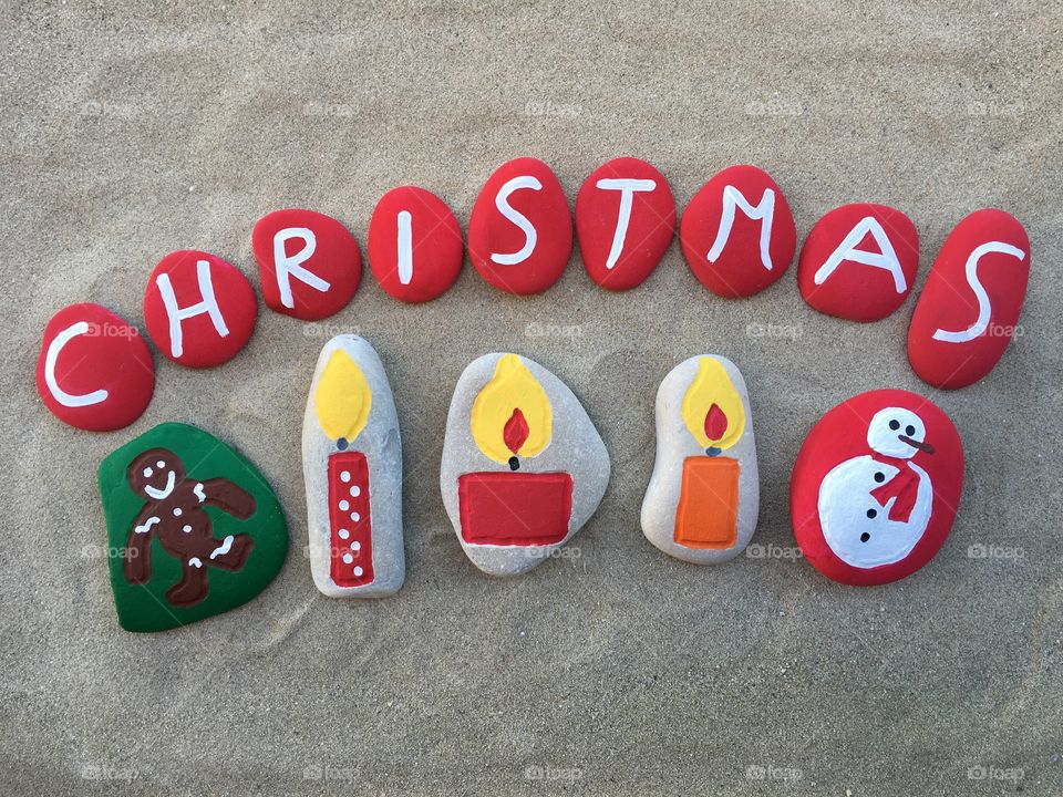 Christmas, painted stones composition