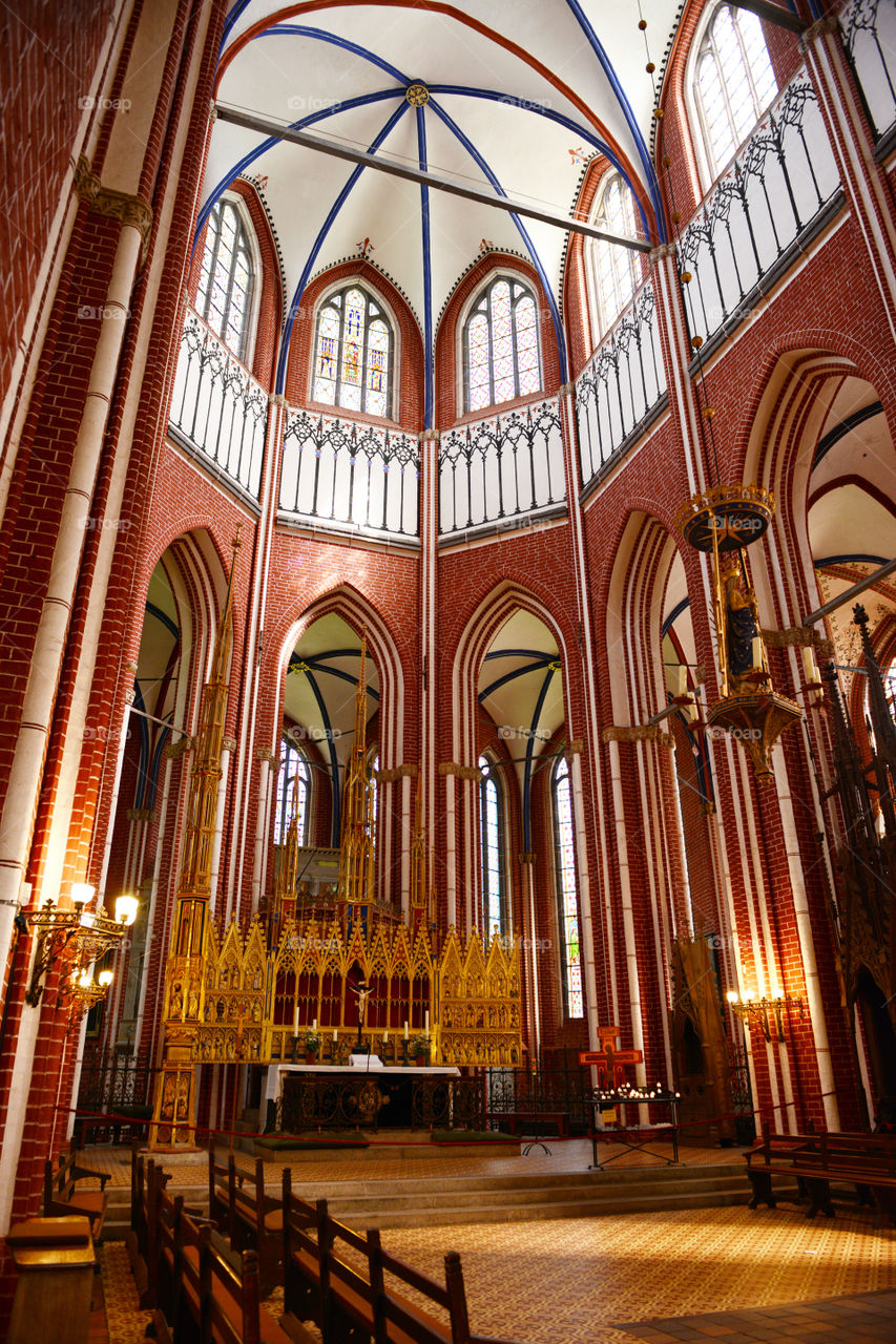 Inside view of Cathedral Münster Bad Doberan (Mecklenburg-Vorpommern, Germany). typical example of brickstone gothic church in germany.  Doberan Minster.