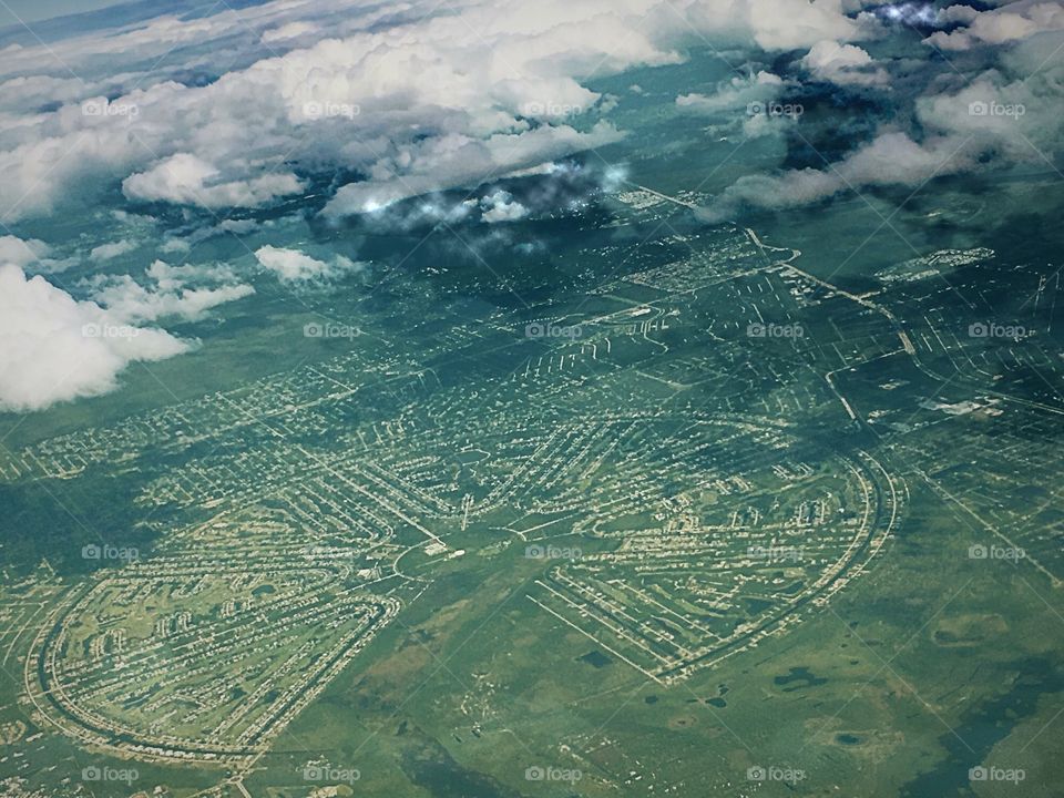 Aerial view. Aerial view of the Rotunda Wheel, a wheel shaped city in Florida.