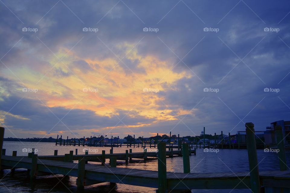 Sunset over docks