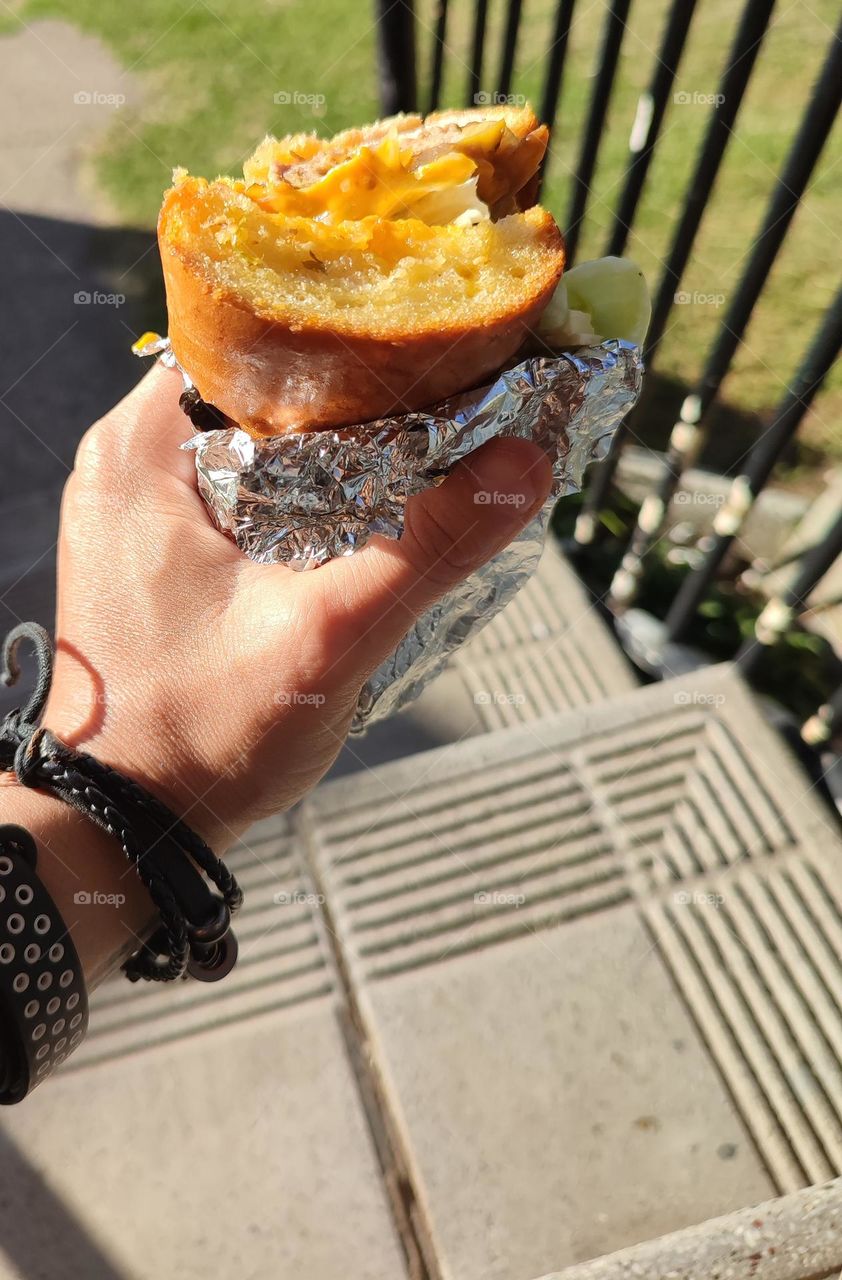 Garlic bread, burger