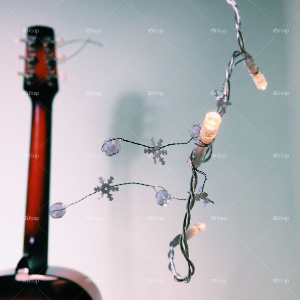 Glowing garland and guitar