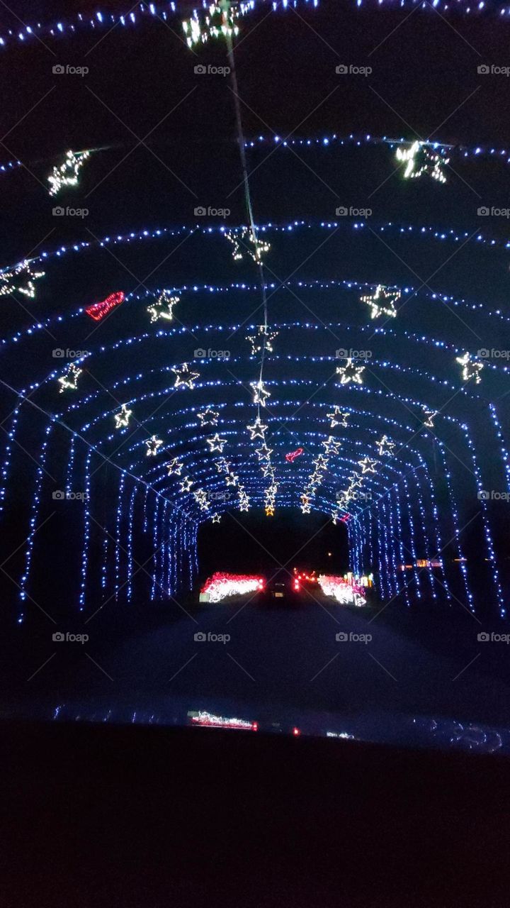 lighted tunnel with multiple stars