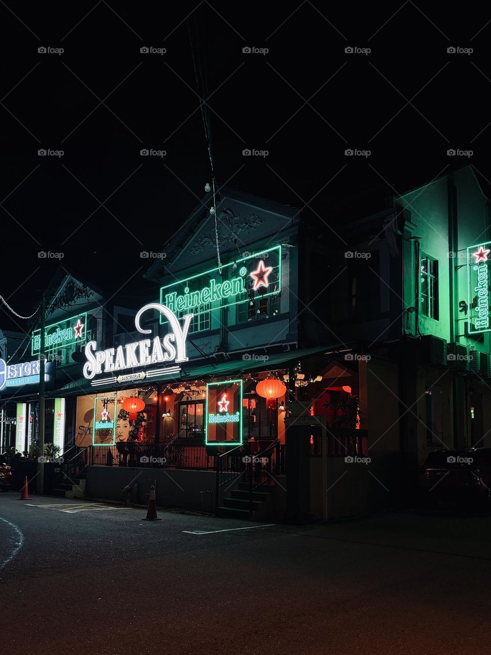 Bright lights in the bar.