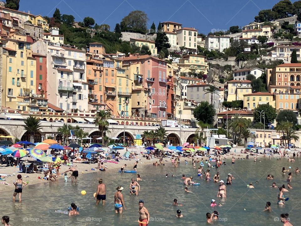 Beach of Menton in summer 