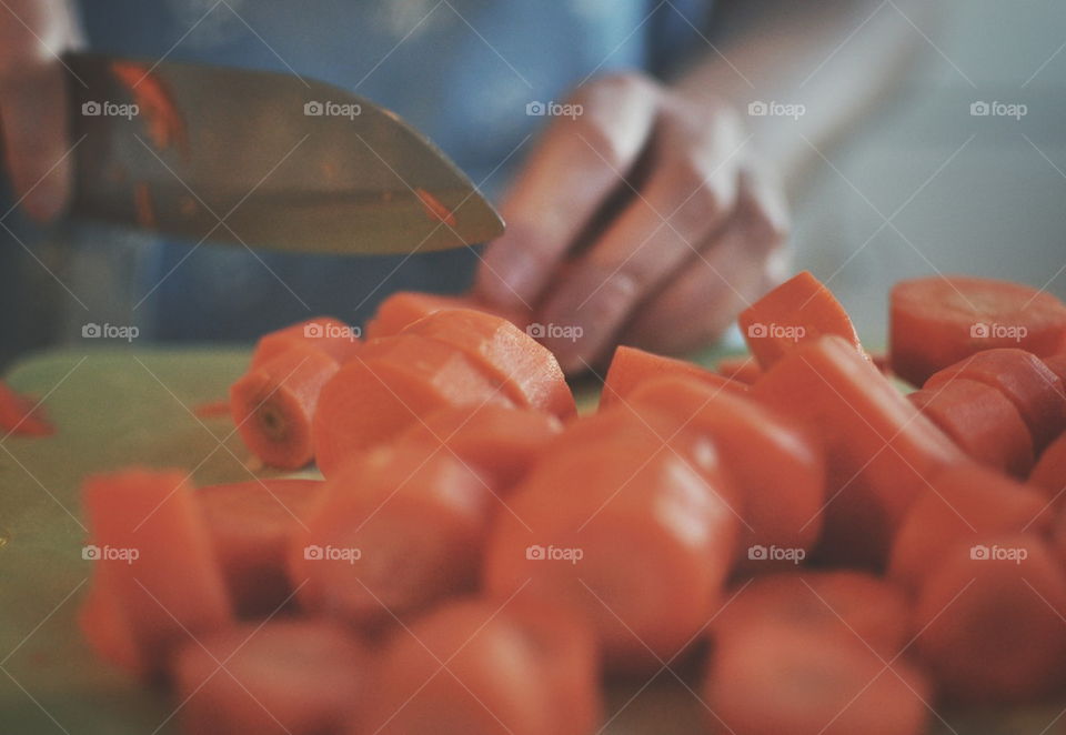 Cutting carrots 