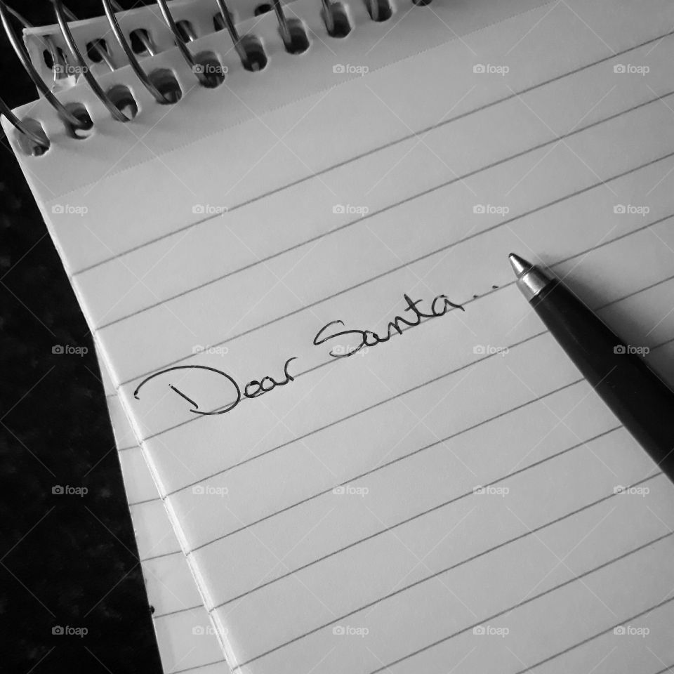 Letter to Santa in black and white