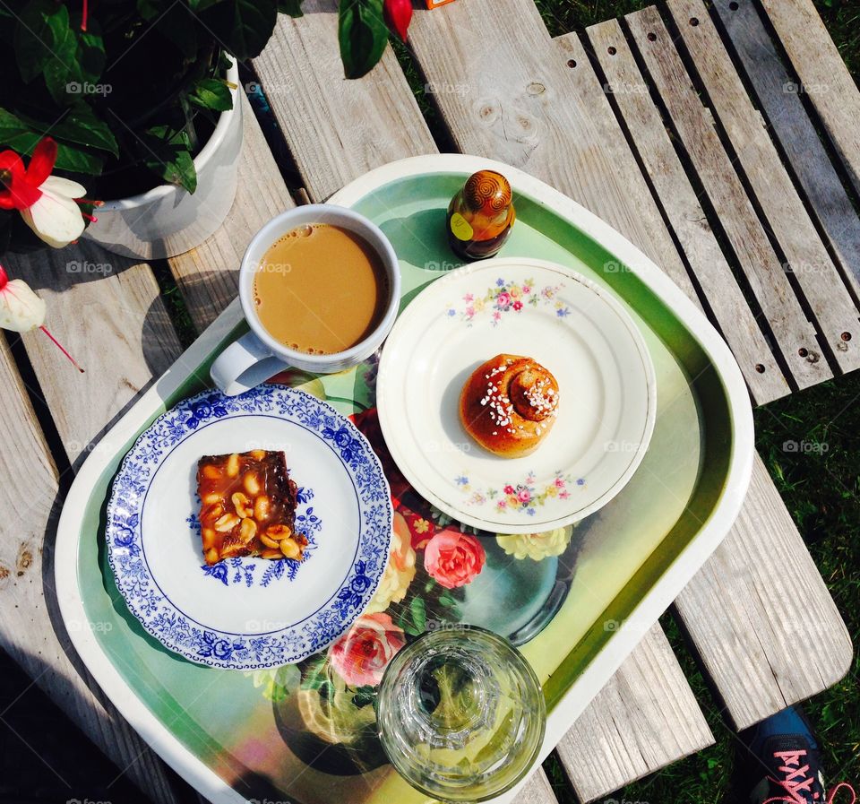 Coffee, cake, bun, cup