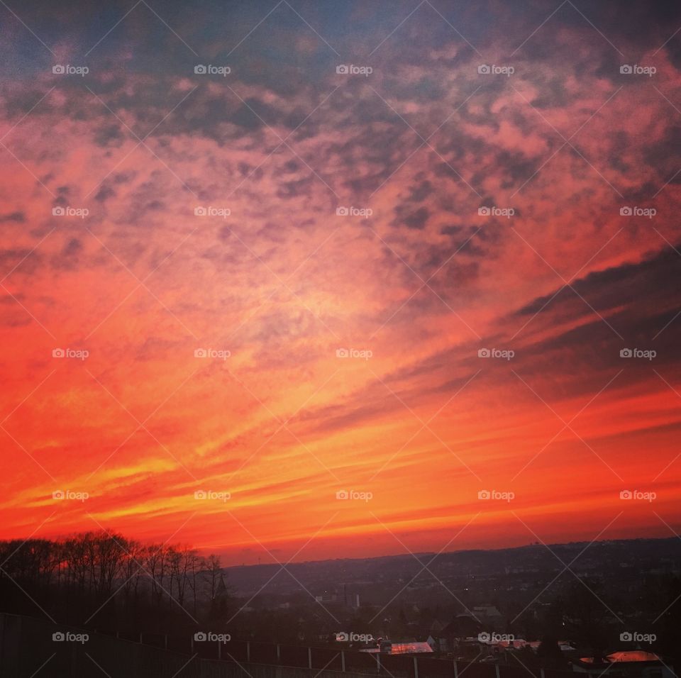 View of dramatic sky over town