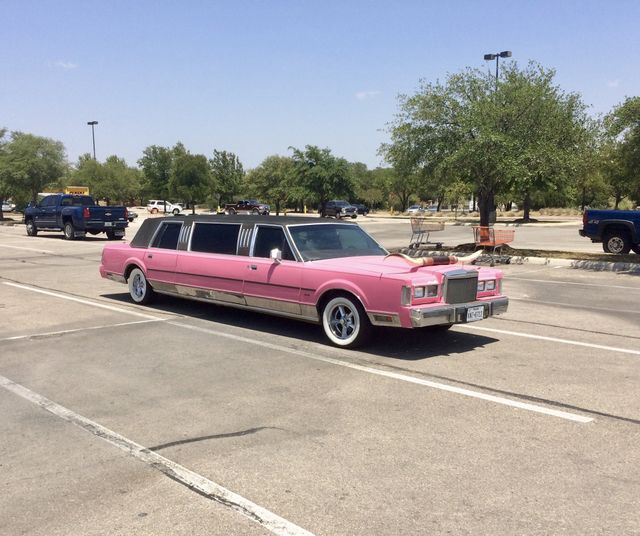 Only in Texas, a pink limousine with long horns on hood