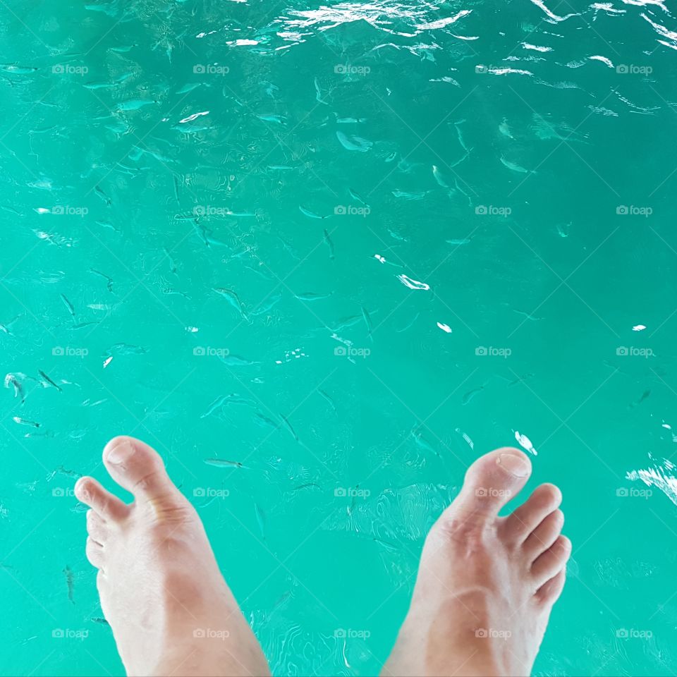 happy feet and crazy tourquaise sea with fish