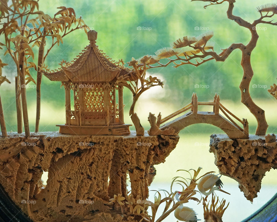 Chinese landscape cork carving