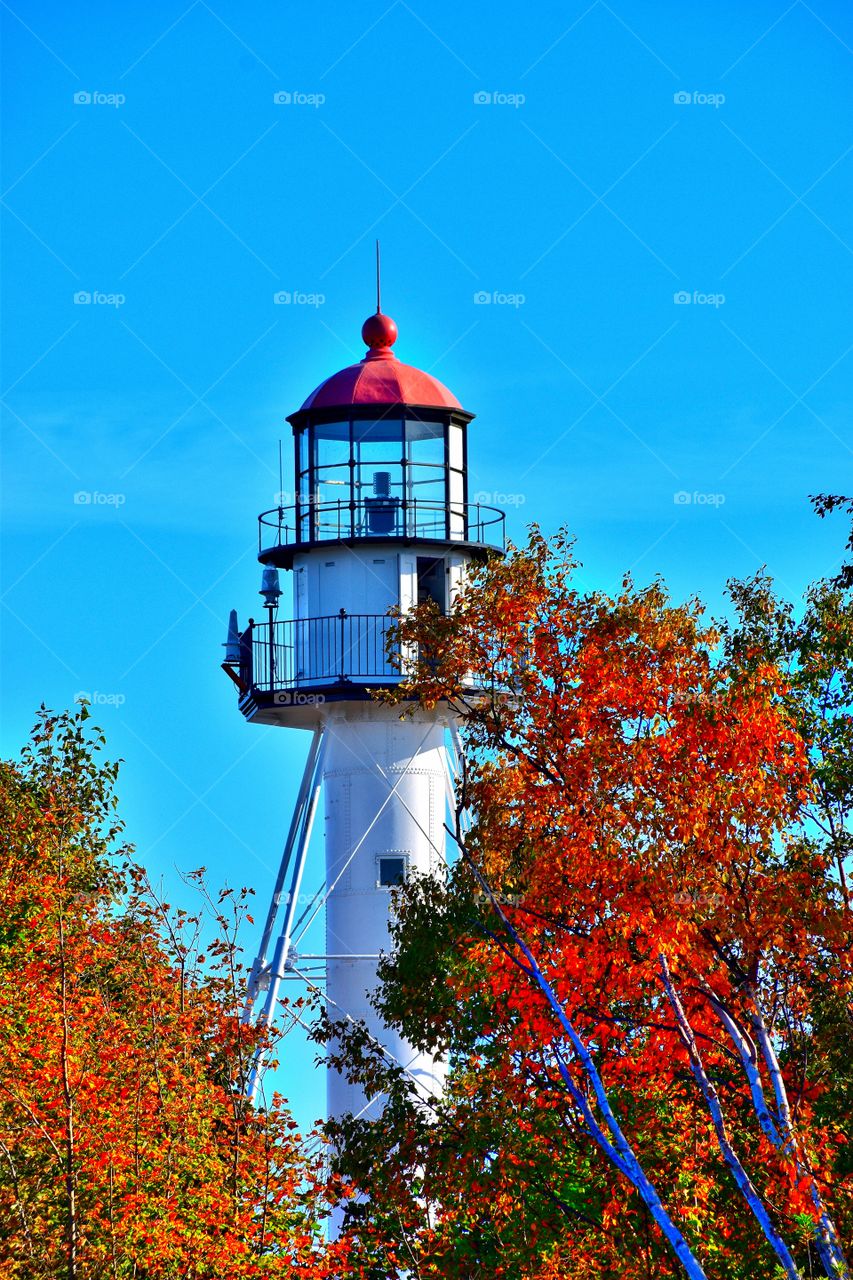 Lighthouse and fall trees 