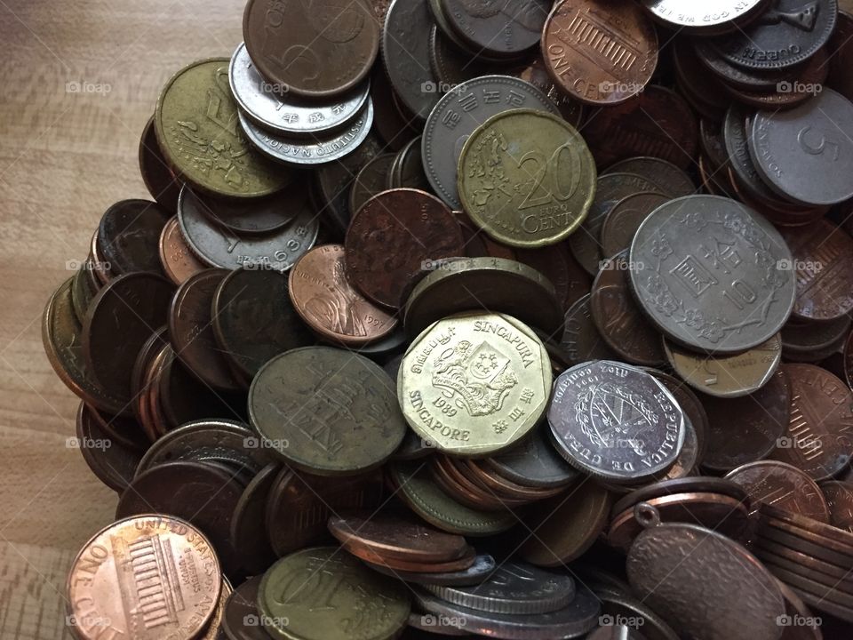 Collection of coins from different countries 