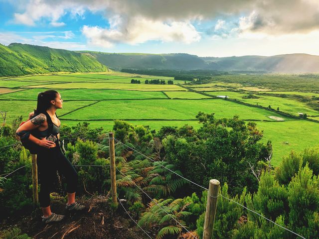 Hiking Trail in the Azores. Beautiful top view of land.