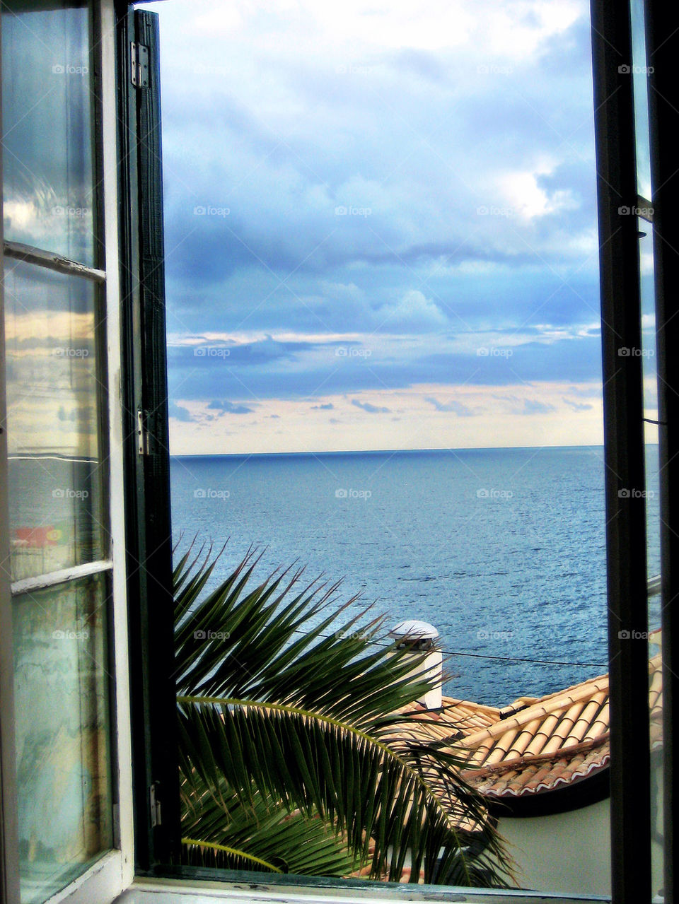 Scenic view of sea from window