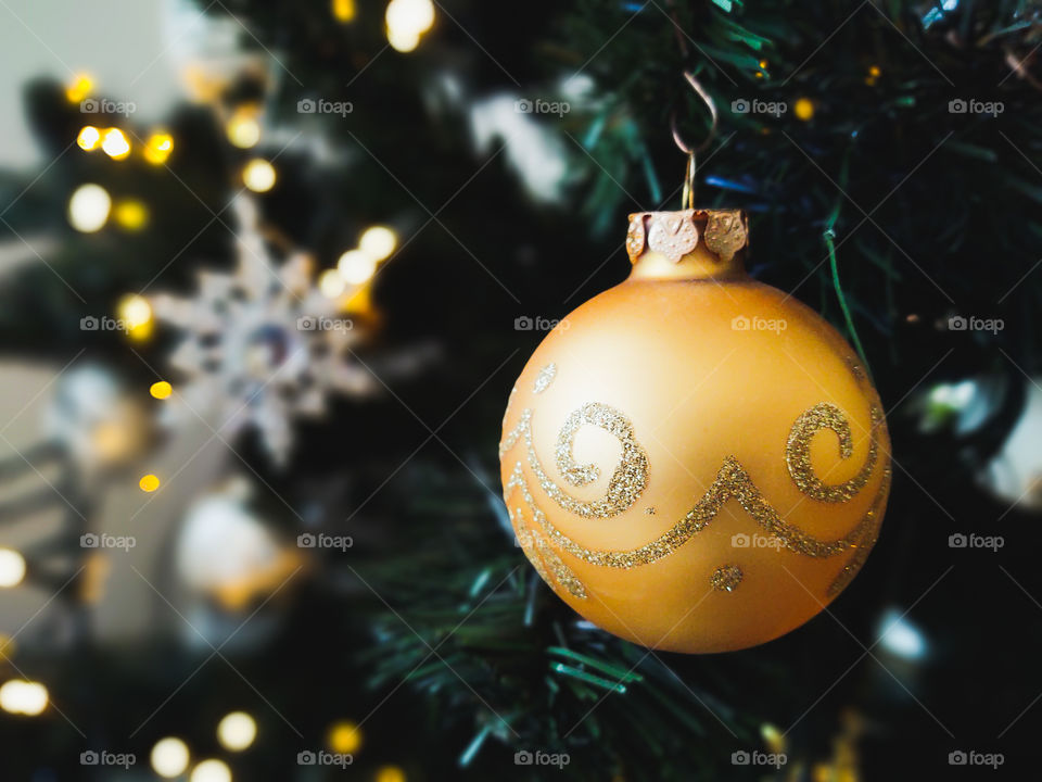 Christmas ball decorations on the tree. Slovakia