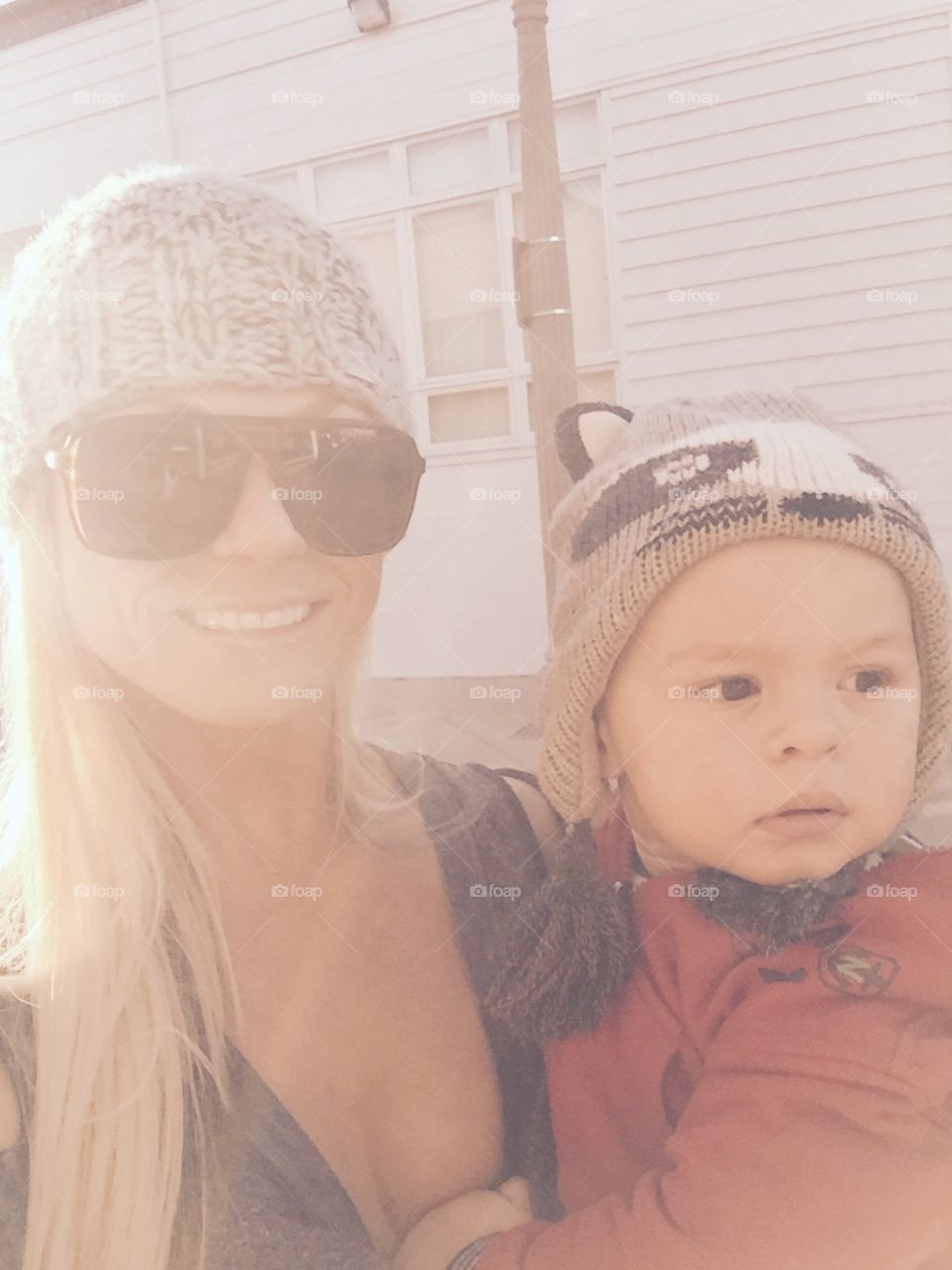 Carter and mama!! 

#Winter, #beanies, #17months # raccoon #walking the beach #newport beach #ca #he looks like his mama #Carters baby clothes 