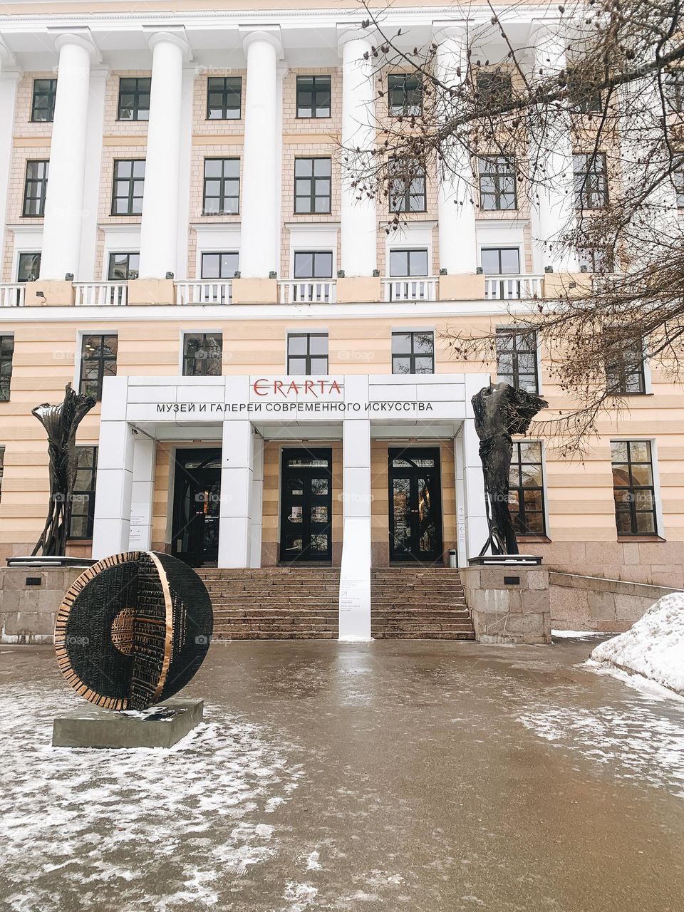 View of the Erarta Museum of Modern Art in St. Petersburg in winter