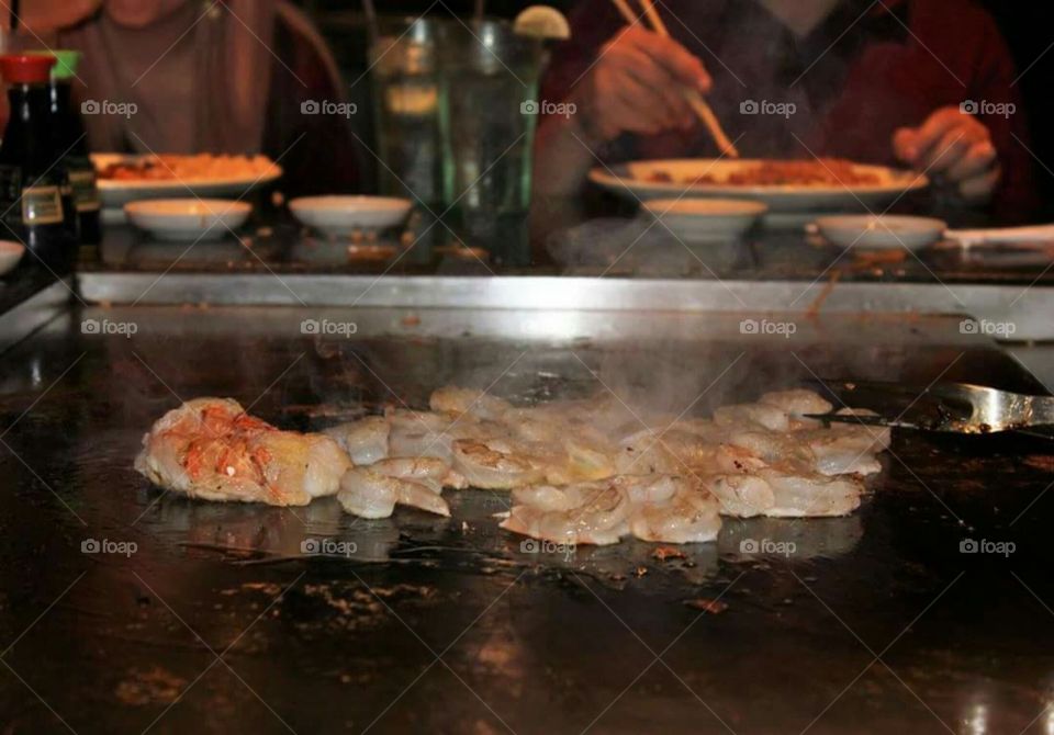 Cooking shrimp and lobster.