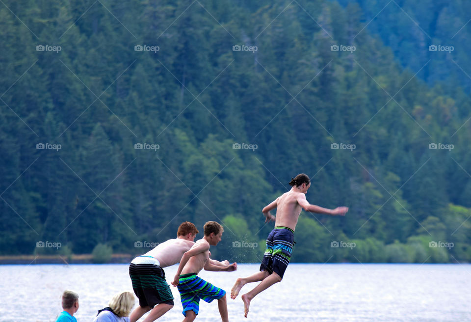 Jumping into the water