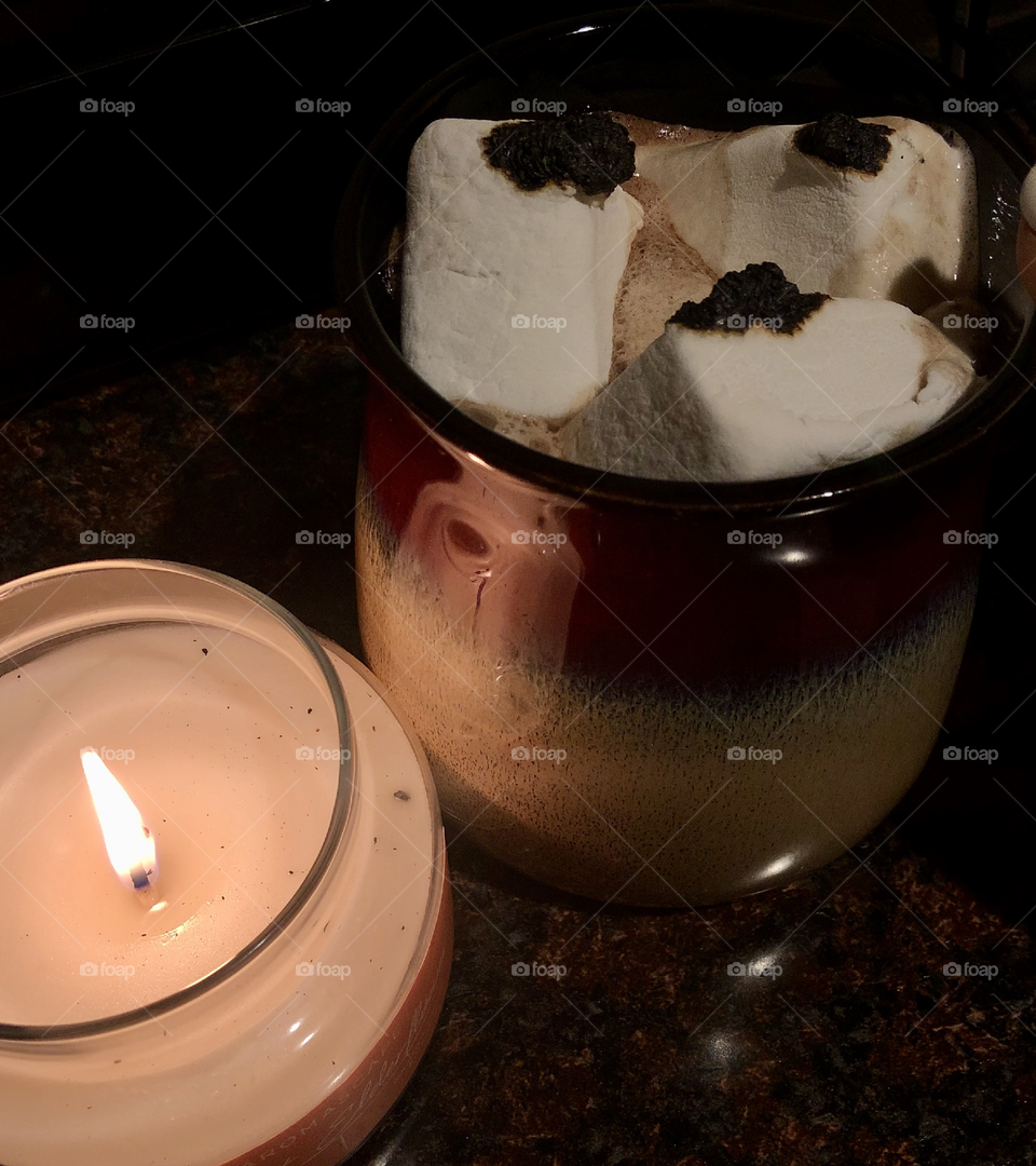 Hot chocolate with toasted marshmallows