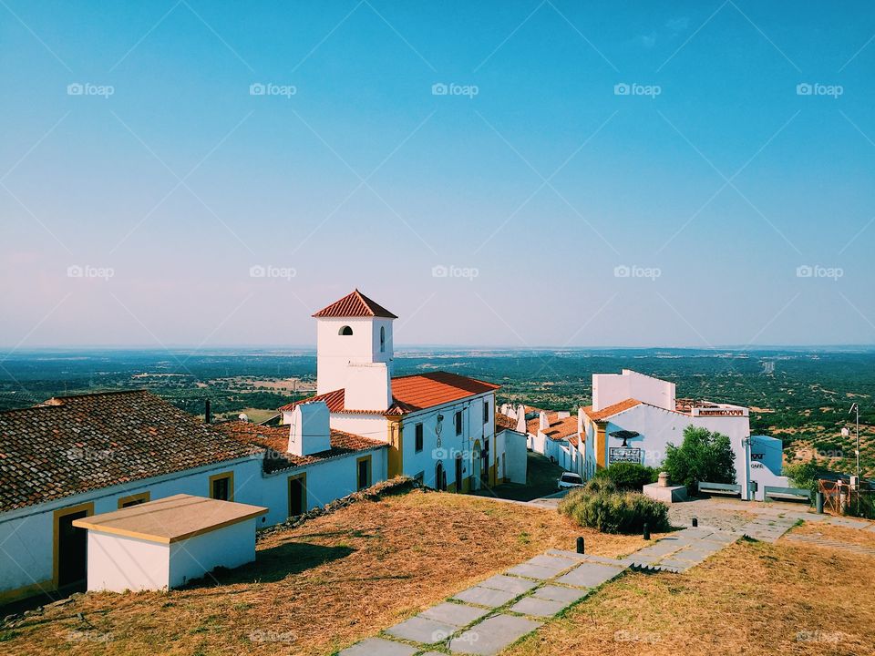 Typical village of Portuguese region Alentejo on top of the hill
