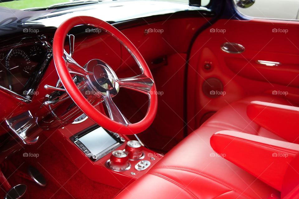 Red Car interior and red wheel