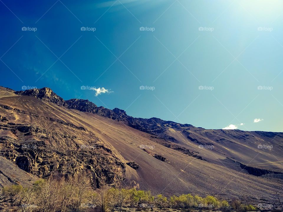 Beautiful mountain view with trees on sky background