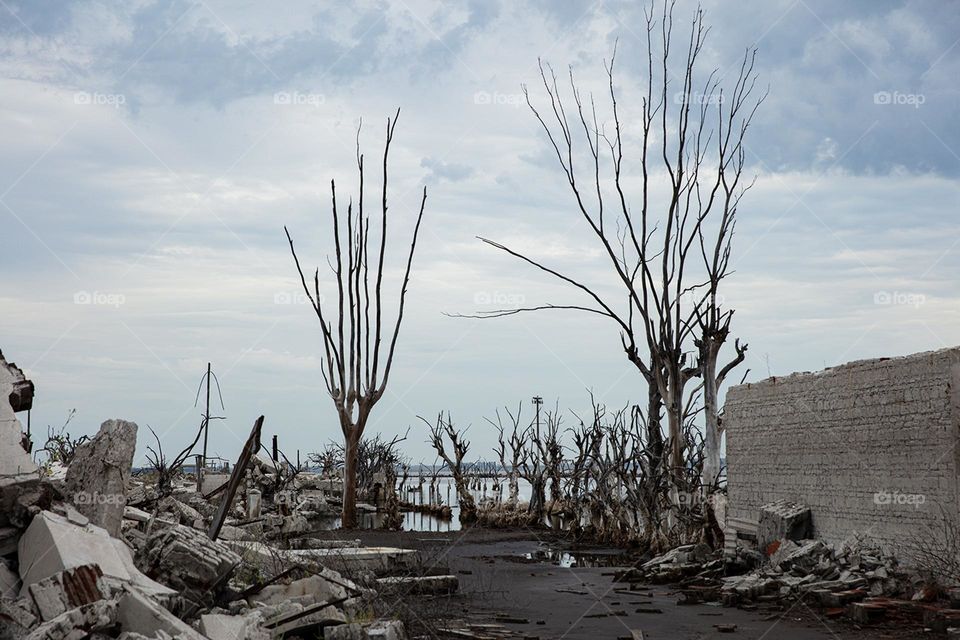 Flooded and destroyed town