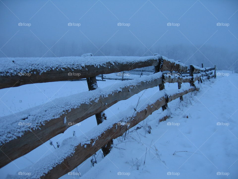 wooden fence under snow