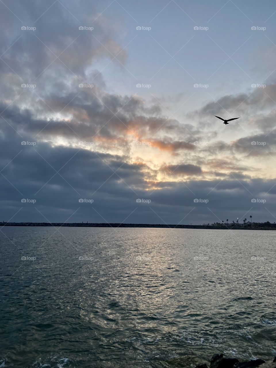 Sunset over the Newport Beach Jetty from Corona del Mar 