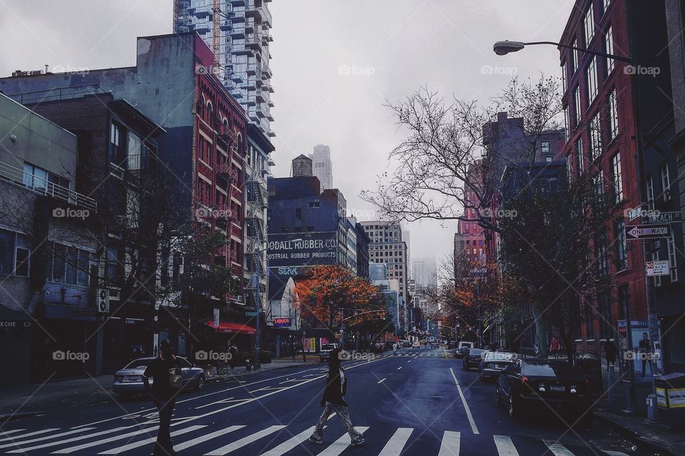 Gloomy fall day on the streets of downtown New York City 