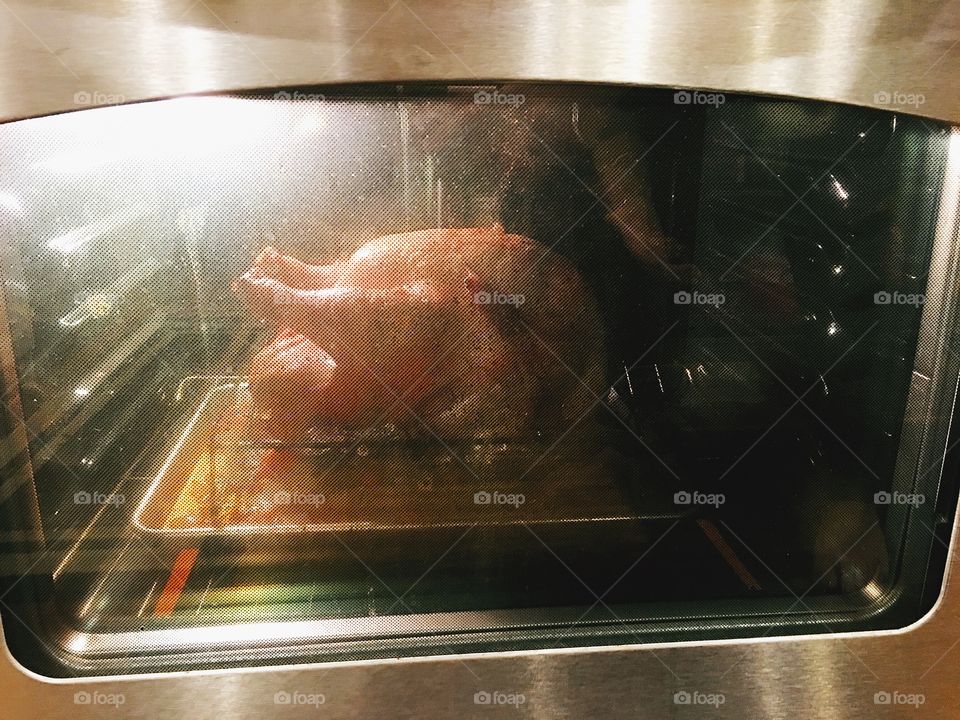 The turkey is in the oven 