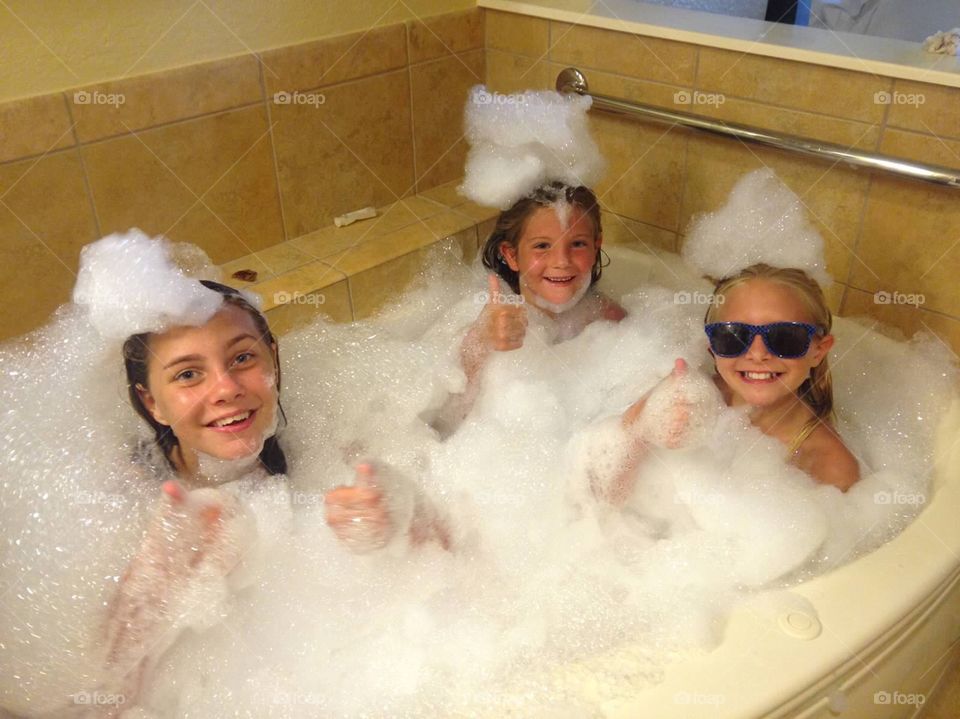 Funny girls in bubble bath