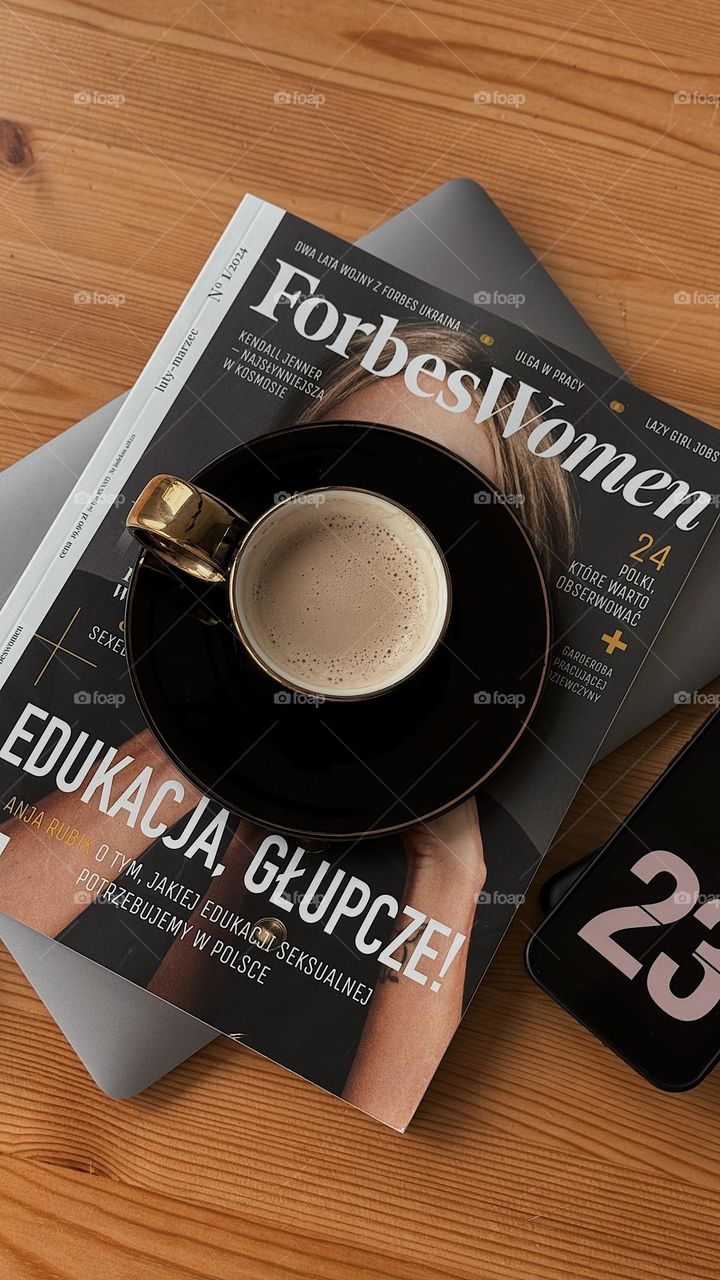 Work, magazine flat lay