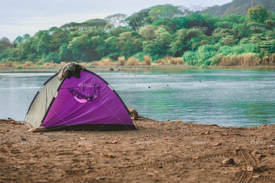 Camping on the coast of the Caribbean ocean