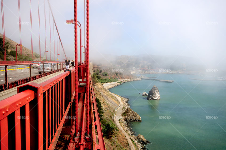 A foggy morning on the Golden Gate Bridge. 